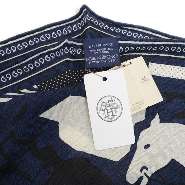 エルメス ロザンジュ ミニ パズル2 スカーフ ネイビー カシミア70  
