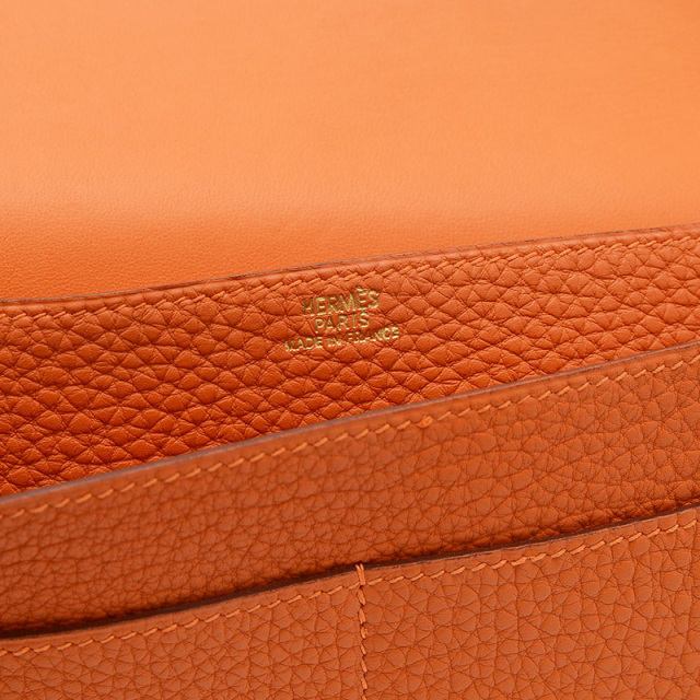エルメス ドゴンポッシュ トゴ オレンジ ゴールド金具 F刻印 HERMES