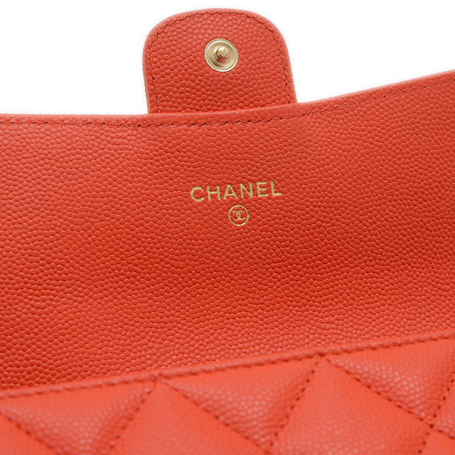 CHANEL シャネル マトラッセ フラップウォレット オレンジ シャネル マトラッセ ロングフラップウォレット 長財布 キャビア