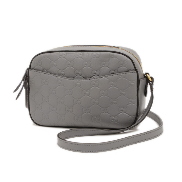 GUCCI グレー レザー ショルダーバッグ GUCCI グッチ GGマーモント ショルダーバッグ レザー グレー