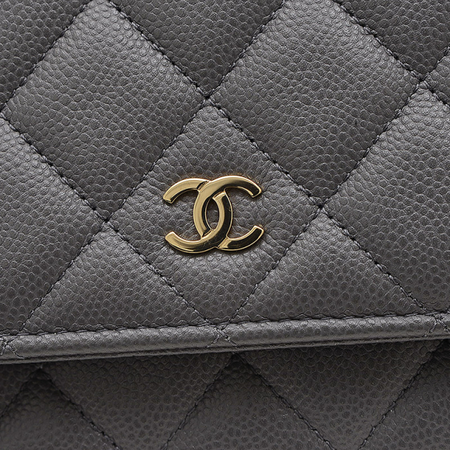 シャネル マトラッセ チェーンウォレット キャビアスキン グレー