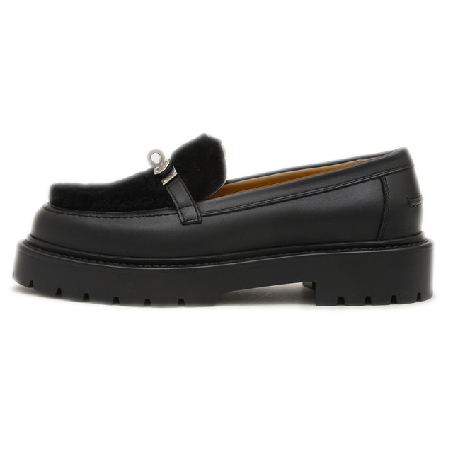 HERMES モカシン(アイコン)ブラック エルメスアイコン サイズ43 1/2 黒 メンズ カーフ モカシン