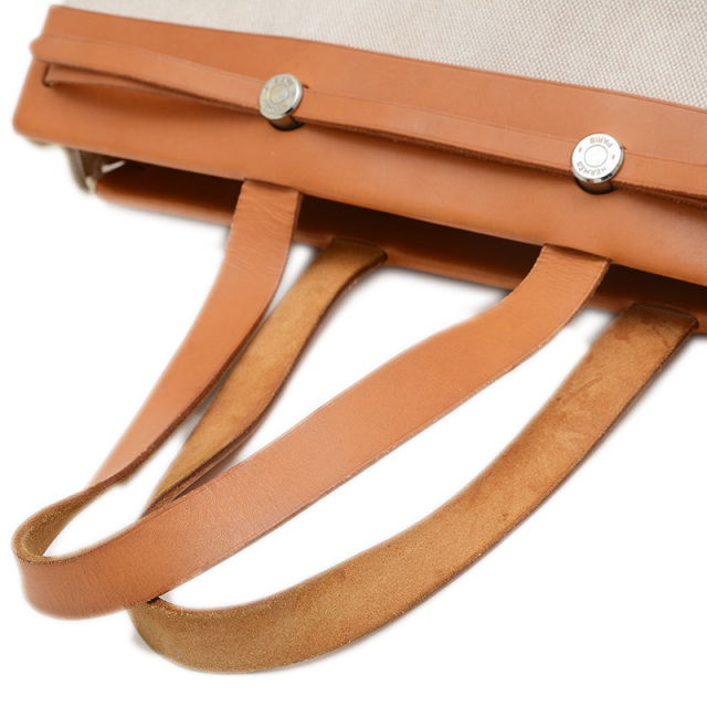 エルメス エールバッグ カバスGM トワルアッシュ/レザー ナチュラル F