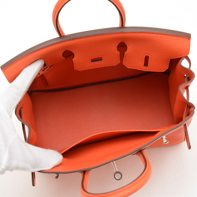 エルメス バーキン25 トゴ フーオレンジ シルバー金具 T刻印 HERMES