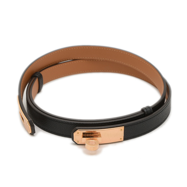 HERMES エルメス ケリーベルト ブラック ローズゴールド HERMES エルメス ケリーベルト 18 D刻印 ブラック 黒 ピンク