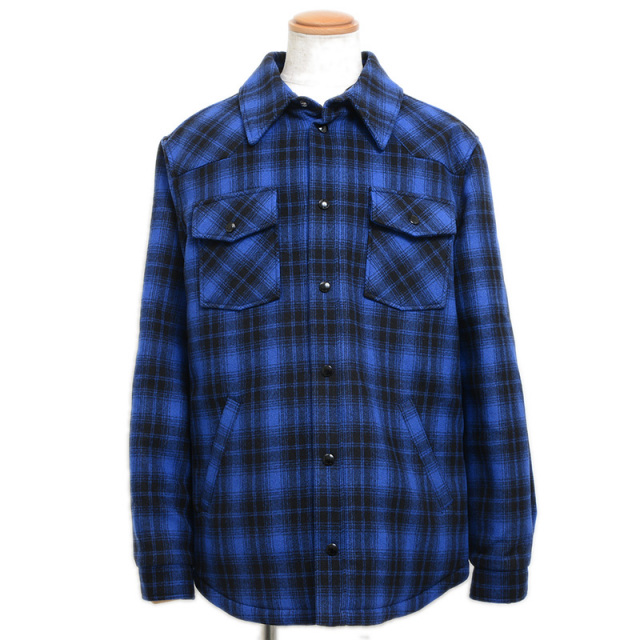 セリーヌ チェックフランネルシャツブルゾン ウール混 ブルー