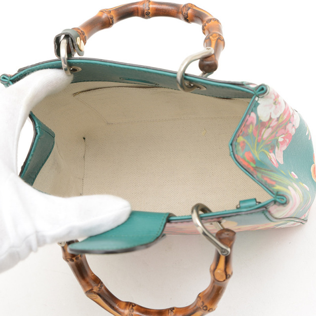 グッチ バンブー ミニショッパー フローラ 2WAYバッグ レザー グリーン