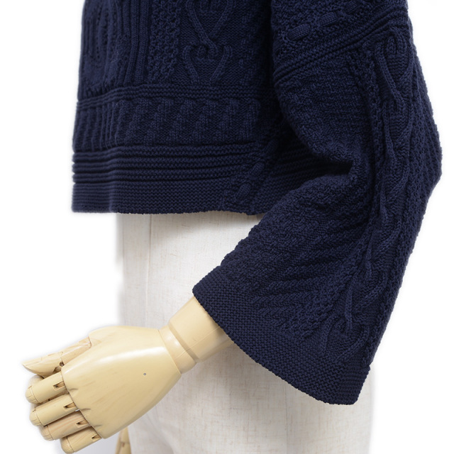 シャネル ケーブルニット ココボタン ショート丈 コットン ネイビー