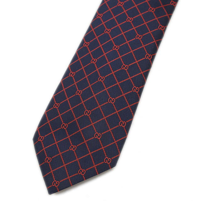 グッチ ネクタイ シルク ネイビー/レッド 672561 GUCCI