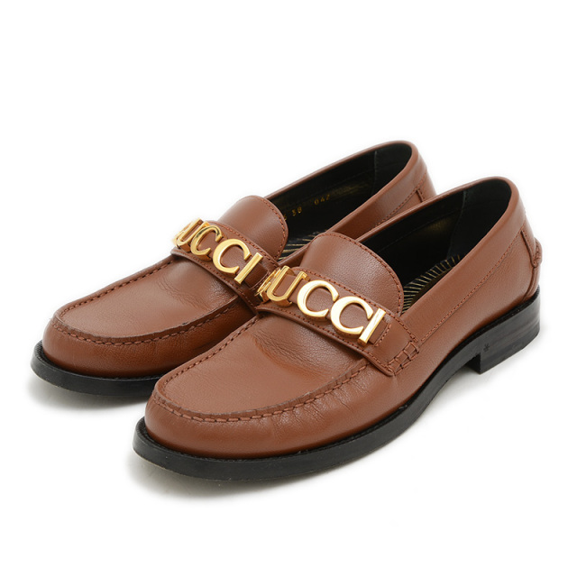 つちみかどGUCCI ブラウン ローファー イタリア製 グッチ メタルロゴ ローファー レザー ブラウン 700036