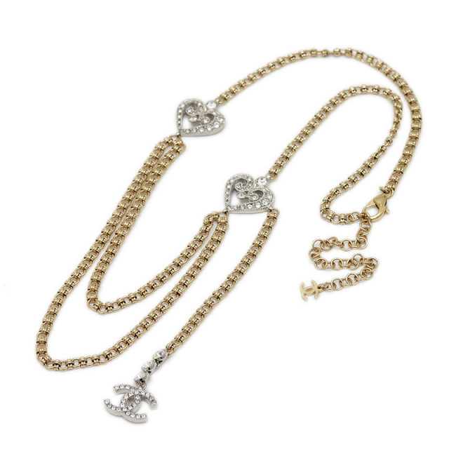 CHANEL　シャネル　ハート　ストーン　プレート　ロングネックレス CHANEL シャネル ロングネックレス ラインストーン/GP ココ
