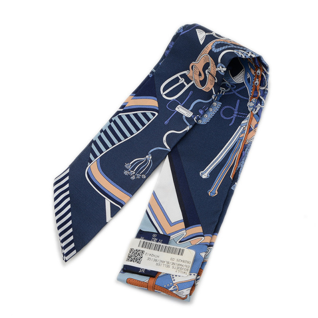 【美品】HERMES エルメス　ツイリー SALE対象 5%OFF】エルメス ツイリー 鞍職人の花束 シルク マリン
