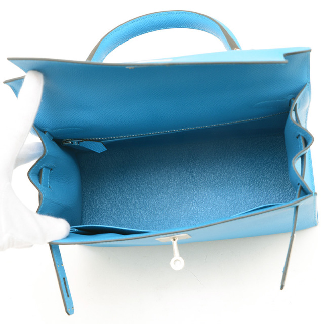 エルメス ケリー28 外縫い エプソン ブルーザンジバル シルバー