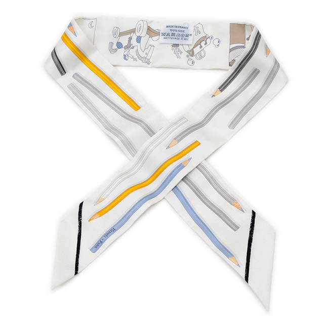 エルメス ツイリー さあ色鉛筆を出して シルク ホワイト/グレー