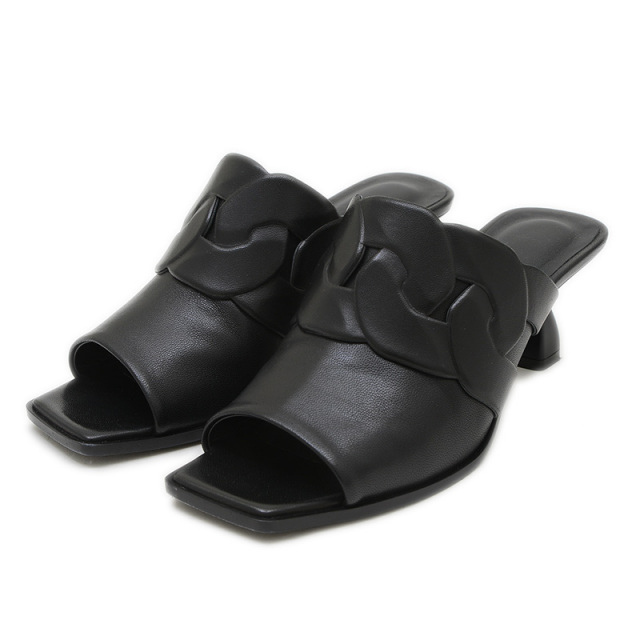 エルメス サンダル ハンナ55 レザー ブラック レディース サイズ