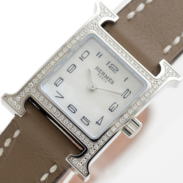 天然ダイヤ鑑別書つき★ エルメス★Hウォッチ　ダイヤベゼル★レディース腕時計 エルメス(HERMES)エルメス Hウォッチ ダイヤベゼル 腕時計