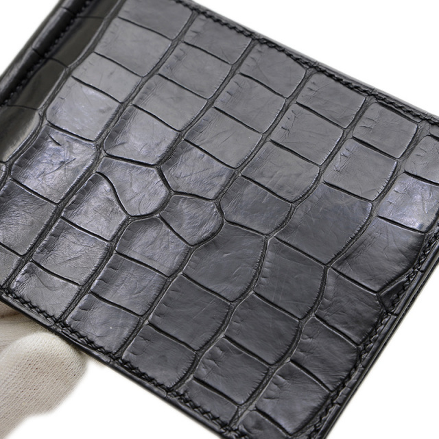 エルメス ポーカーGM マネークリップ ブラック クロコダイル アリゲーター エルメス ポーカーGM アリゲーター マネークリップ ブラックx