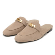 美品 HERMES Hロゴ パンチング サンダル ミュール ベージュ 23.5 ビヒン エルメス Hロゴ パンチング サンダル ミュール ベージュ 23.5