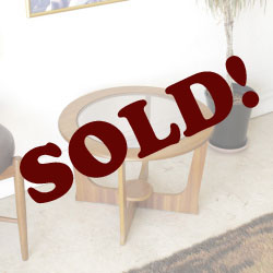 イギリス・コーヒーテーブル・ガラス・サイドテーブル・ラウンド・ミッドセンチュリー・ビンテージ・アンティーク