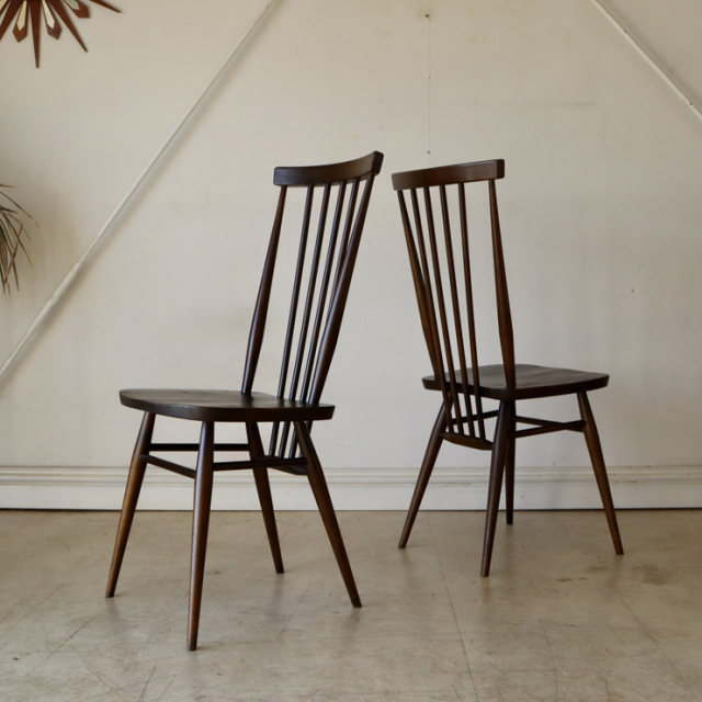 アーコール（ERCOL）製ビンテージのスティックバックチェアブラウン４脚セット