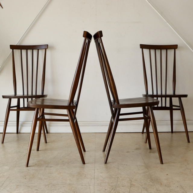 アーコール（ERCOL）製ビンテージのスティックバックチェア４脚セット　ブラウン