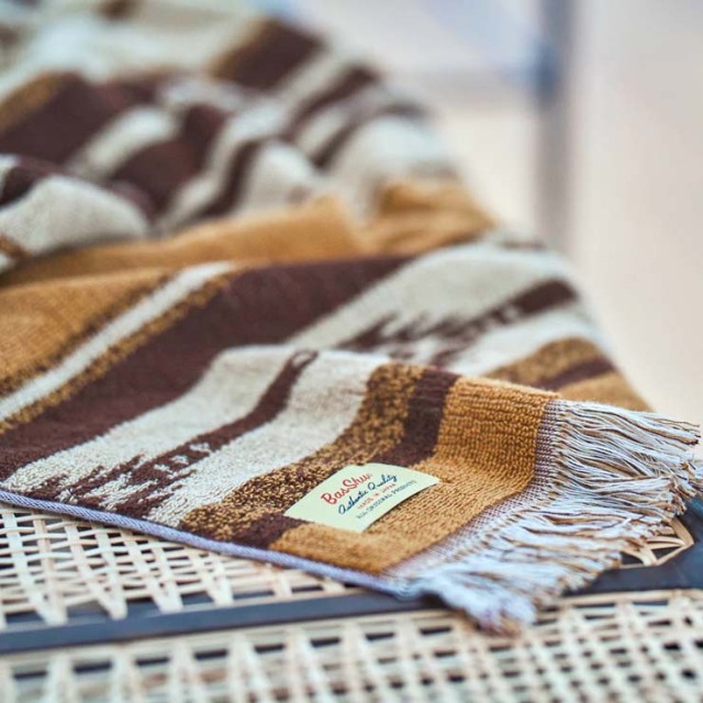 basshu今治コットンパイルブランケット Native Border BROWN　888004