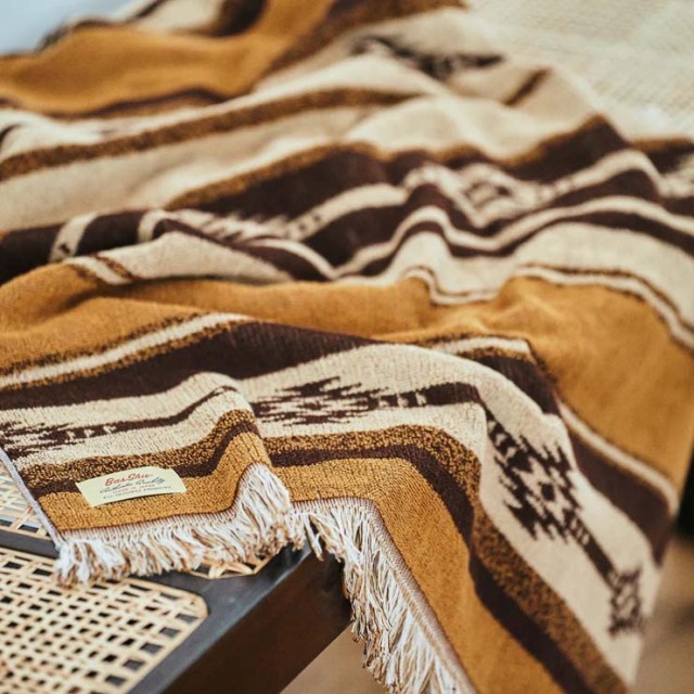 basshu今治コットンパイルブランケット Native Border BROWN　888004