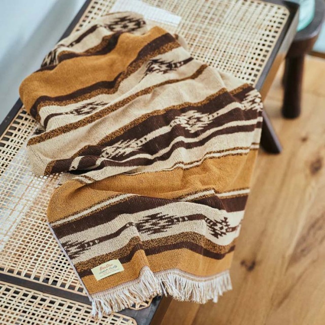 basshu今治コットンパイルブランケット Native Border BROWN　888004