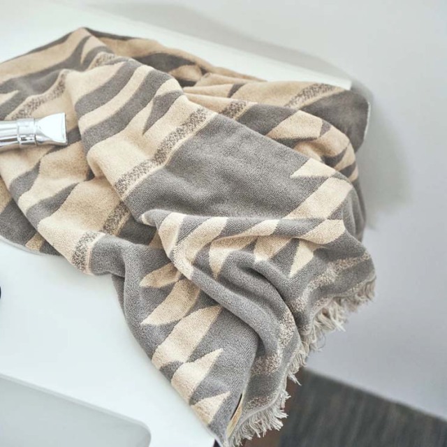 basshu今治コットンパイルブランケット Native Motif BEIGE　888005