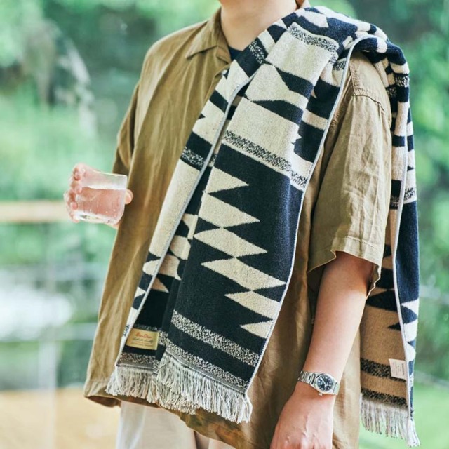basshu今治コットンパイルブランケット Native Motif BLACK　888006