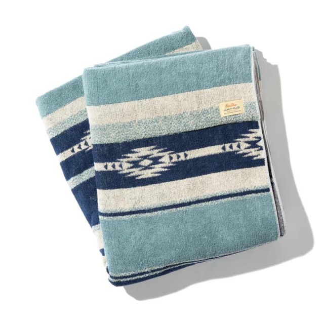 basshu今治コットンパイルブランケット Native Border BLUE Lサイズ　888007