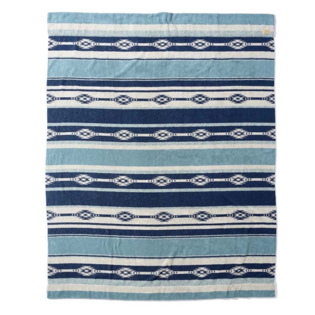 basshu今治コットンパイルブランケット Native Border BLUE Lサイズ　888007