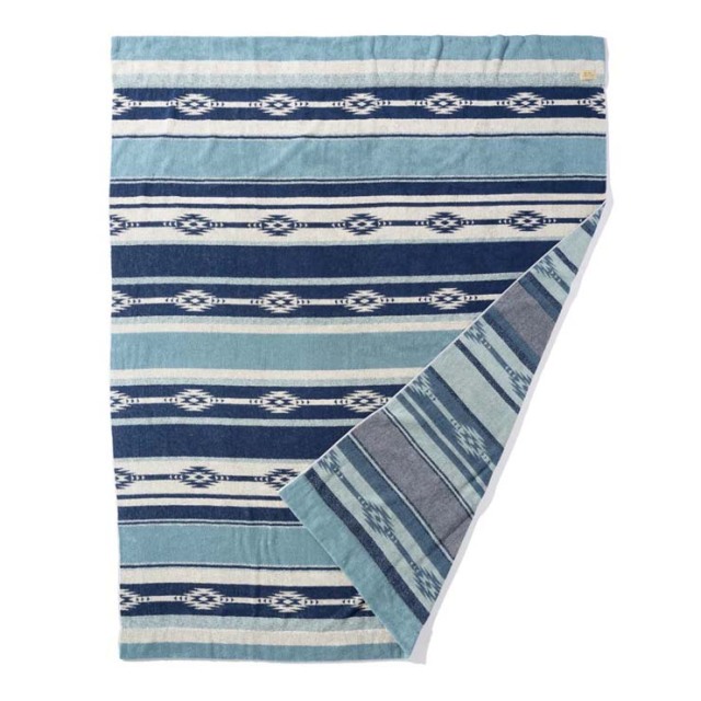 basshu今治コットンパイルブランケット Native Border BLUE Lサイズ　888007