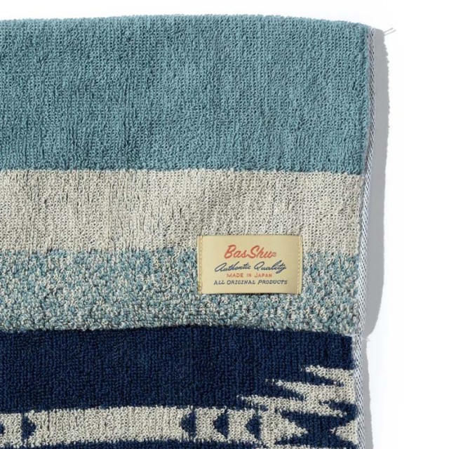 basshu今治コットンパイルブランケット Native Border BLUE Lサイズ　888007