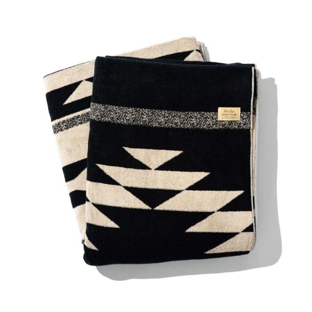 basshu今治コットンパイルブランケット Native Motif BLACK Lサイズ　888010