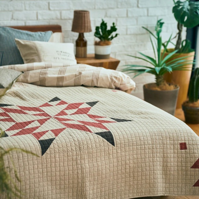 美品 BASSHU パッチワーク キルト ブランケットキルトラグ ペンドルトン Basshu】 Patchwork Quilt Cover / BEIGE 商品番号【888017】