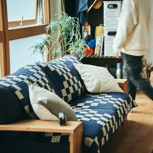 美品 BASSHU パッチワーク キルト ブランケットキルトラグ ペンドルトン Basshu】 Patchwork Quilt Cover / NAVY 商品番号【888018】