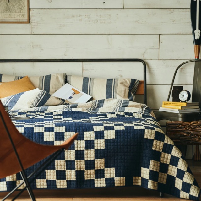 Basshu】 Patchwork Quilt Cover / NAVY 商品番号【888018】