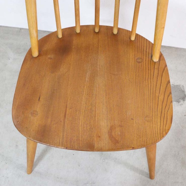 ナチュラルブラウンのすべて木製の背もたれが高いヴィンテージダイニングチェア、23147b