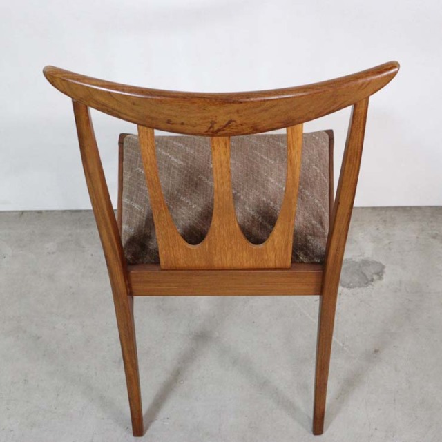 木製のヴィンテージダイニングチェア、茶色、座面はウール、022024a