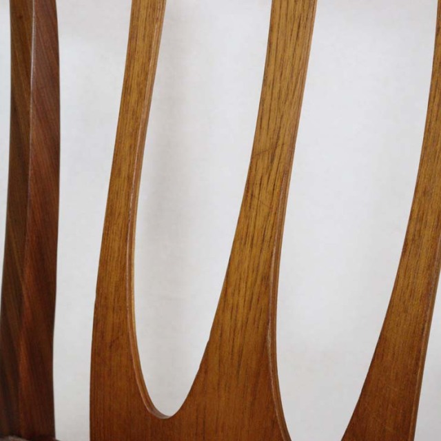 木製のヴィンテージダイニングチェア、茶色、座面はウール、022024d