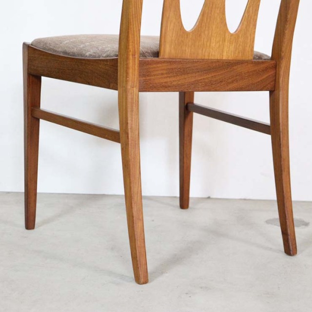 木製のヴィンテージダイニングチェア、茶色、座面はウール、022024d