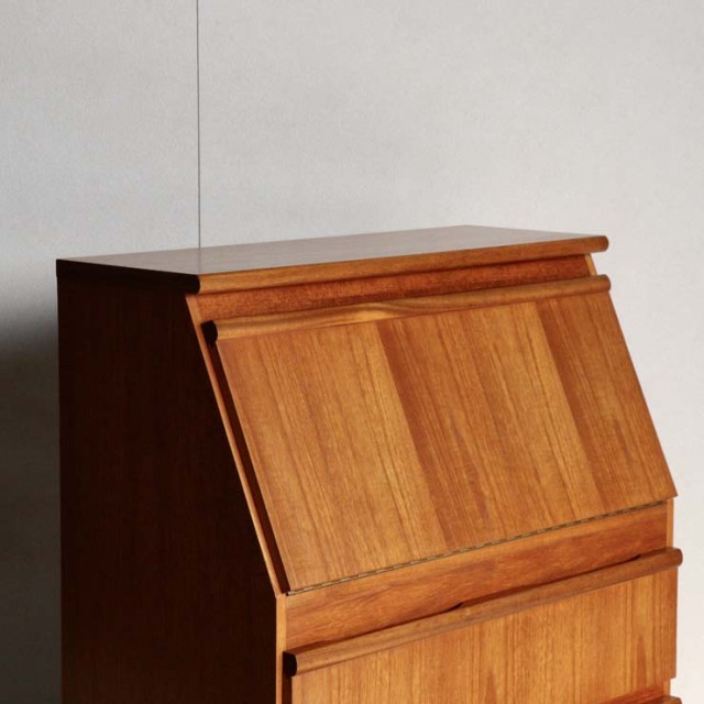 木製のヴィンテージビュロー、上部は上から開く扉、下部は両開きの扉、24118