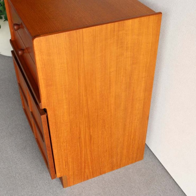 下が扉、上が引出し2段の木製ヴィンテージ収納、25052