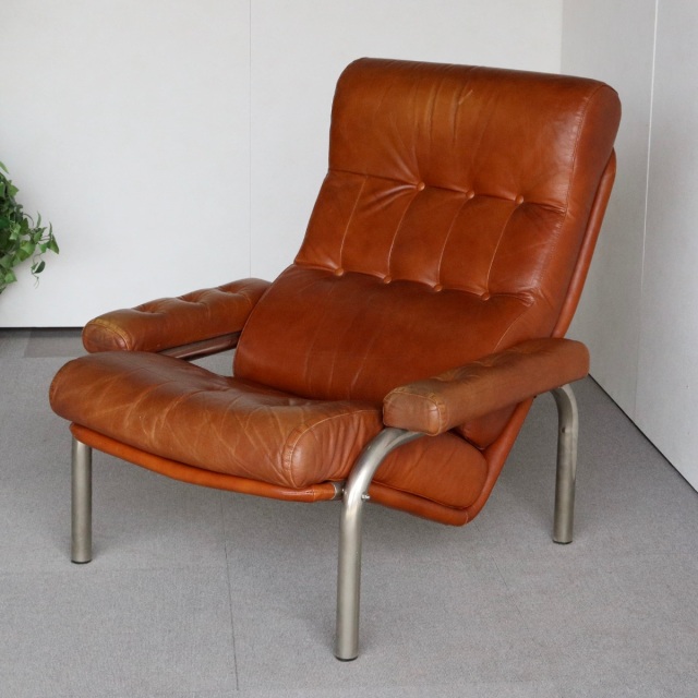vintage チェア レザー ミッドセンチュリー 本革 ②FUKURA フクラ レザー ヴィンテージ レトロ 本革 ミッド
