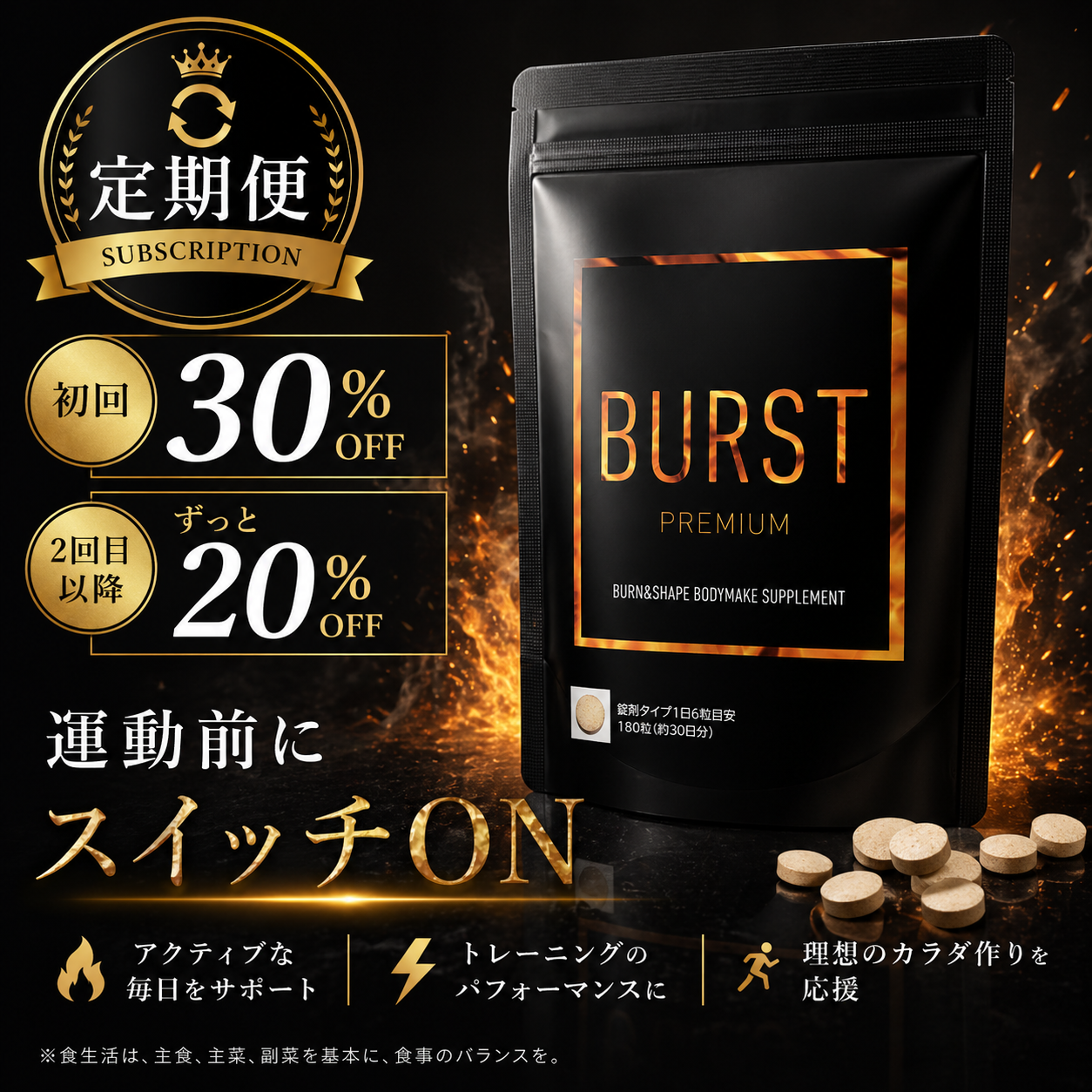 《 定期便  30%OFF》　燃焼サプリ　BURST PREMIUM(バーストプレミアム)　30回分
