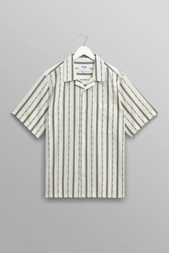 wax london Didcot - Ecru Fleck Stripe Short-Sleeve Shirt
