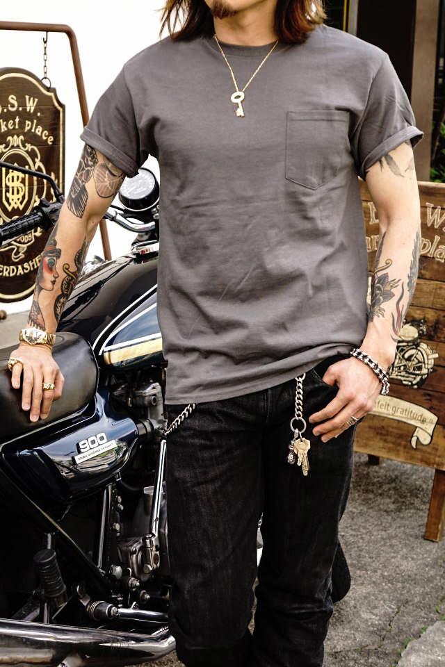 BAA COSTUME MFG. "ZEBRA BACK" POCKET TEE GRY/ORG