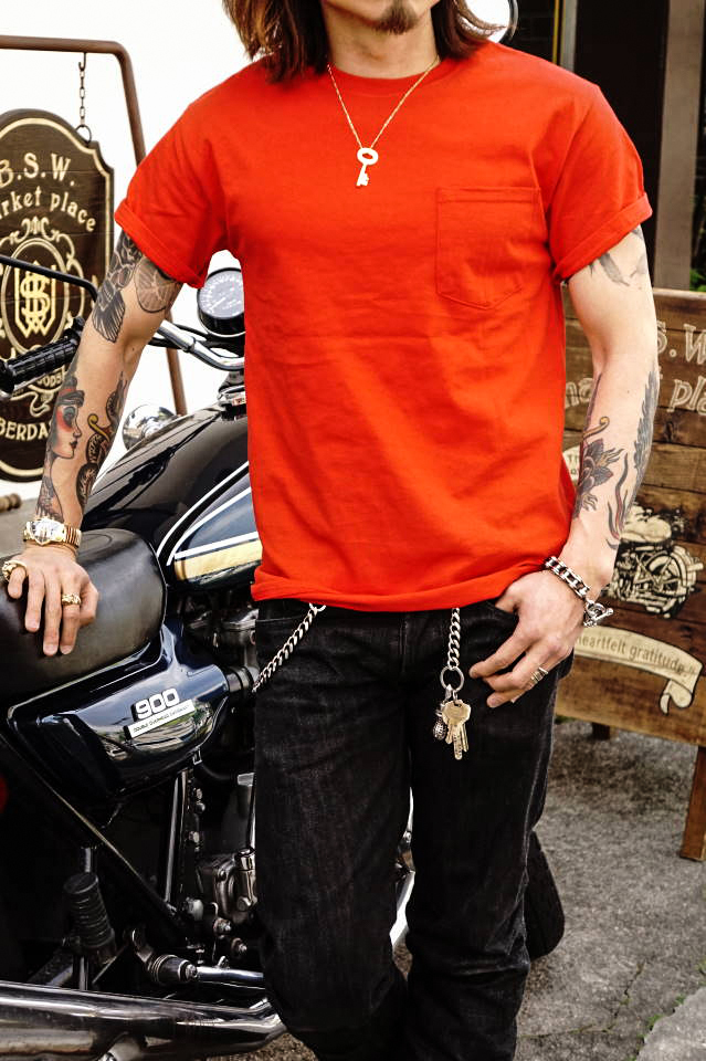 BAA COSTUME MFG. "ZEBRA BACK" POCKET TEE RED/WHT