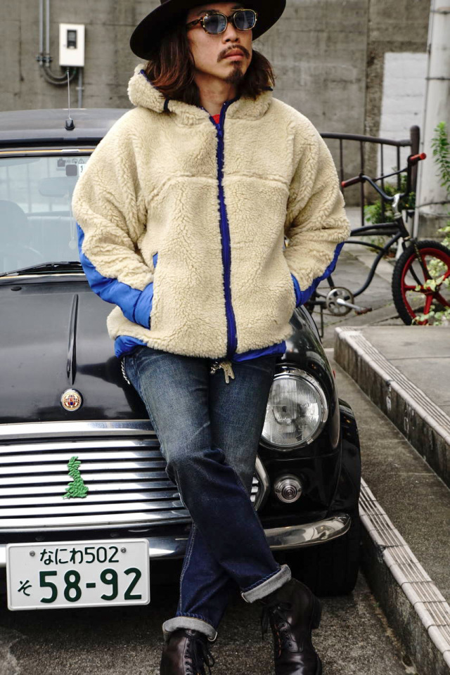 COMFY OUTDOOR GARMENT "RABBIT HOODIE" BEIGE/R.BLUE